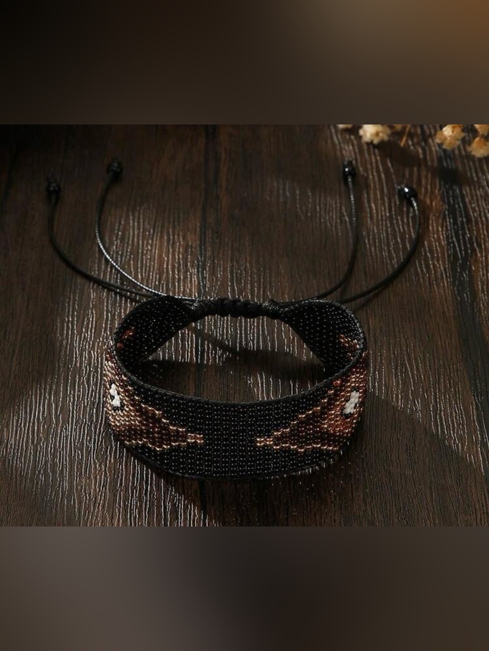 Fashion Jewelry Black and Copper Seed-Bead Adjustable Bracelet